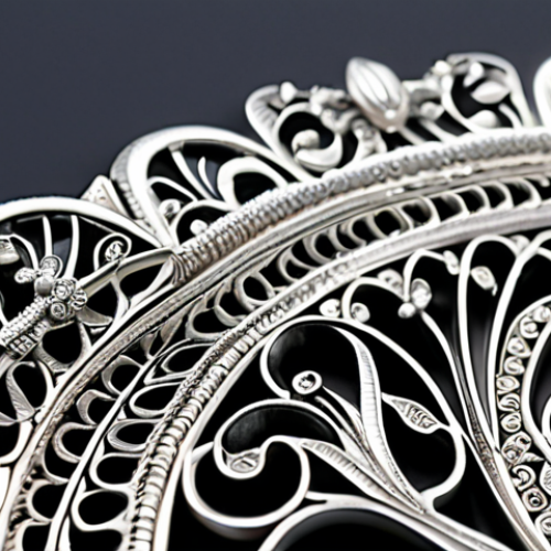 **Detailed silver filigree jewelry**: Focus on the intricate patterns and delicate nature of traditional filigree work in silver, highlighting the craftsmanship.