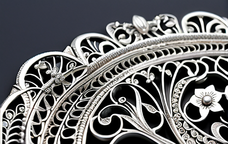 **Detailed silver filigree jewelry**: Focus on the intricate patterns and delicate nature of traditional filigree work in silver, highlighting the craftsmanship.