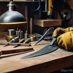 Home 17 금속공예 가구 제작법 - **Crafting the Metal Masterpiece:** A close-up, high-definition photo of a skilled artisan's hands, ...