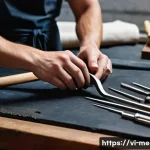 Home 15 금속공예 판매 플랫폼 추천 - **"An artisan, wearing a practical, clean apron over modest clothing, intently focuses on intricate ...