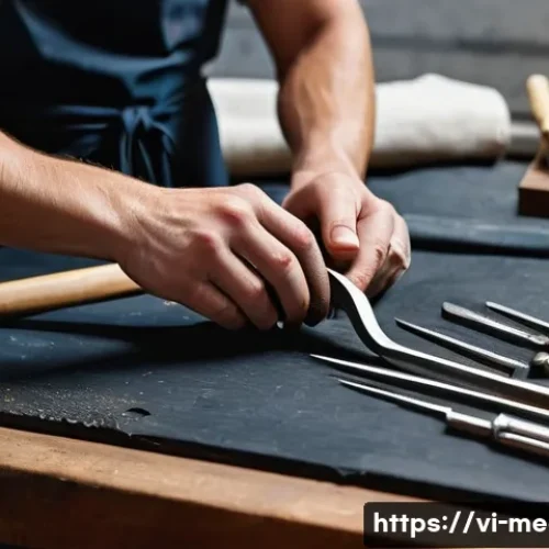 Home 27 금속공예 판매 플랫폼 추천 - **"An artisan, wearing a practical, clean apron over modest clothing, intently focuses on intricate ...